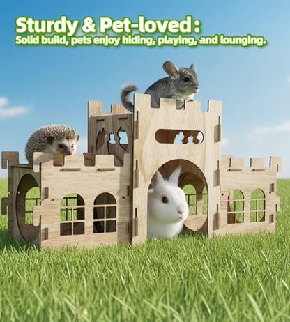 HIIMALEX Extra Large Bunny Castles Hideout Split Balcony for Indoor Bunnies Climbing Tower with Tunnel Sturdy House for Rabbits Ferrets Guinea Pigs Hamsters Ventilated Enrichment Toys Habitat - Image 6