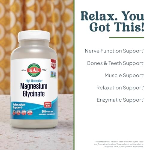 KAL high absorption magnesium glycinate with BioPerine nutritional facts label