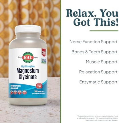 KAL high absorption magnesium glycinate with BioPerine nutritional facts label