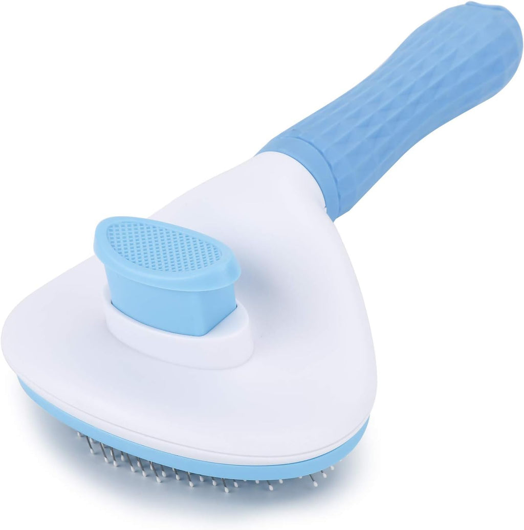 Foodie Puppies cat grooming comb blue color front view showing self cleaning bristle head