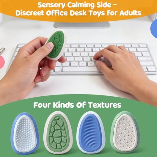 Four individual Small Fish sensory calming stones arranged together showing the diverse color assortment and durable plastic body.