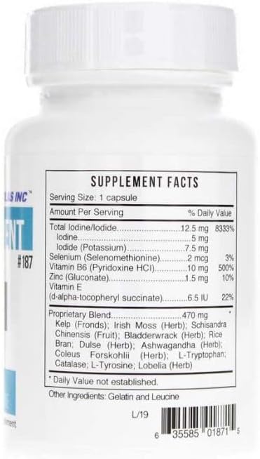 Bio Nutrient thyroid metabolism and iodine capsule close up details