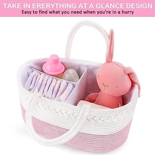 ABenkle nursery organizer basket filled with baby wipes and diapers