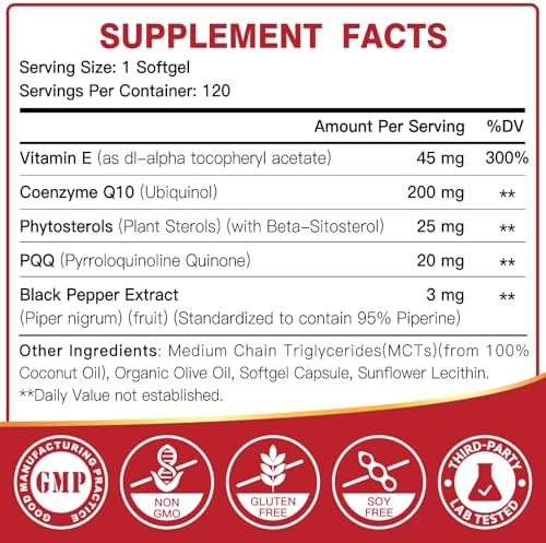 DRFOSTER active Ubiquinol supplement 120 count showing nutrition facts panel