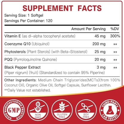 DRFOSTER active Ubiquinol supplement 120 count showing nutrition facts panel