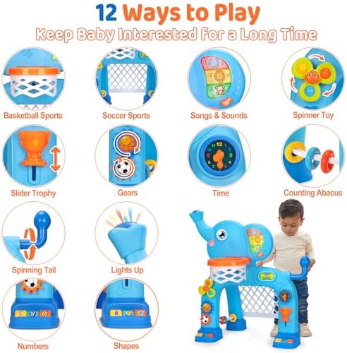Montessori inspired learning clock and ear buttons on the KIZZYEA elephant sports toy