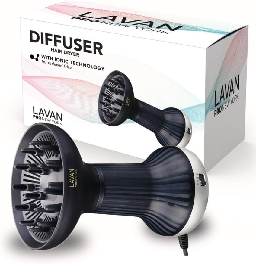 Lavanpro New York diffuser hair dryer front view showing the premium silver finish.