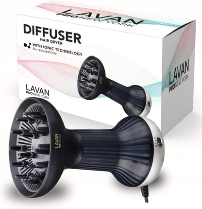 Lavanpro New York diffuser hair dryer front view showing the premium silver finish.