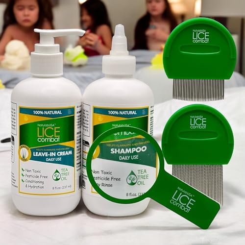 NatulabUSA Lice Combat leave-in repellent cream pump bottle.