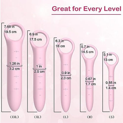 QoQiu 5-piece pink pelvic dilator set with storage bag