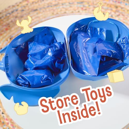 Disney Stitch collectible mini figures and stylized plush toy unboxed from the jumbo capsule.