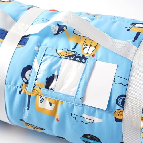 Toddler roll up mattress set showing the secure hook and loop fasteners and durable stitching.