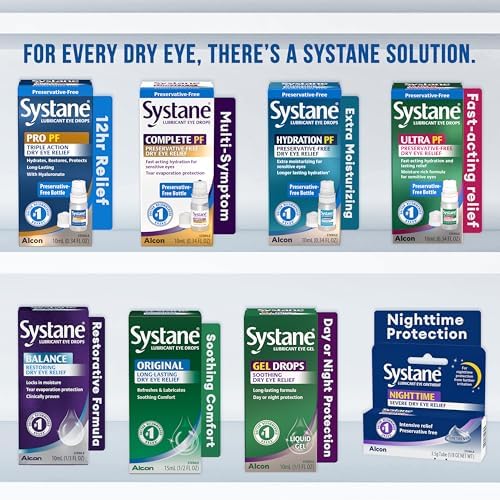 Systane Pro PF 10ml bottle highlighting 12 hour dry eye relief benefit.