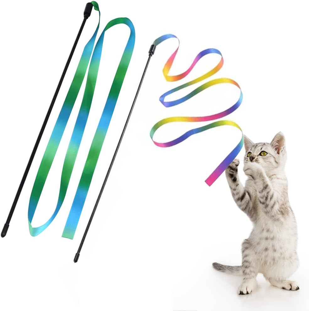 LASOCUHOO rainbow charmer ribbon wand extended fully to showcase the long lightweight fabric