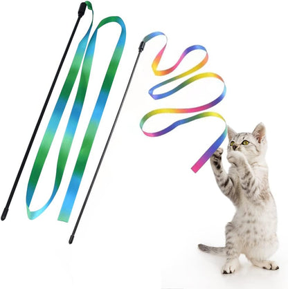 LASOCUHOO rainbow charmer ribbon wand extended fully to showcase the long lightweight fabric