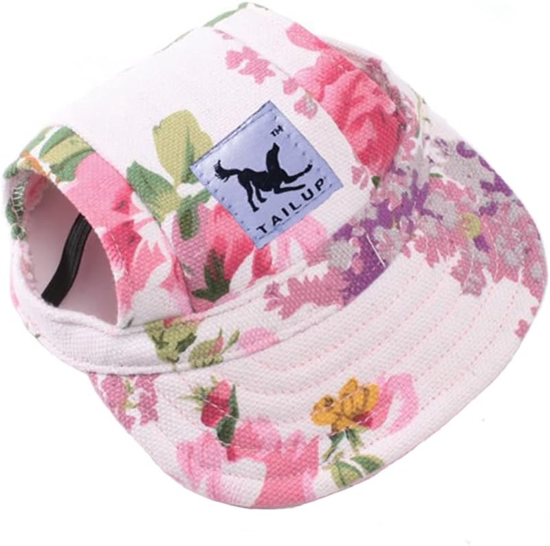 Leconpet floral dog baseball cap front view with ear holes