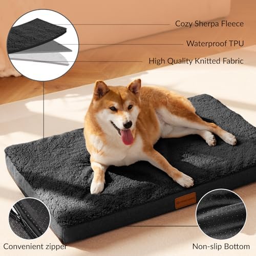 Patas Lague Orthopedic Dog Bed Large Sized Dog 36''X24'',Soft Waterproof Egg Crate Foam Medium Pet Crate Beds Mat with Removable Washable Cover and Non-Slip Bottom, Black - Image 4