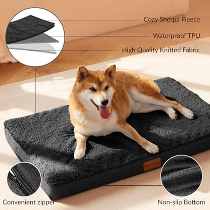 Patas Lague Orthopedic Dog Bed Large Sized Dog 36''X24'',Soft Waterproof Egg Crate Foam Medium Pet Crate Beds Mat with Removable Washable Cover and Non-Slip Bottom, Black - Image 4