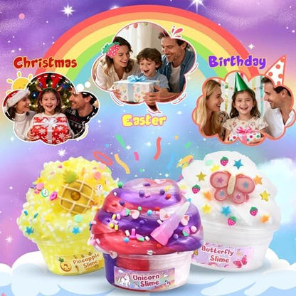Included decorative stickers and glitter add ins for personalized slime making