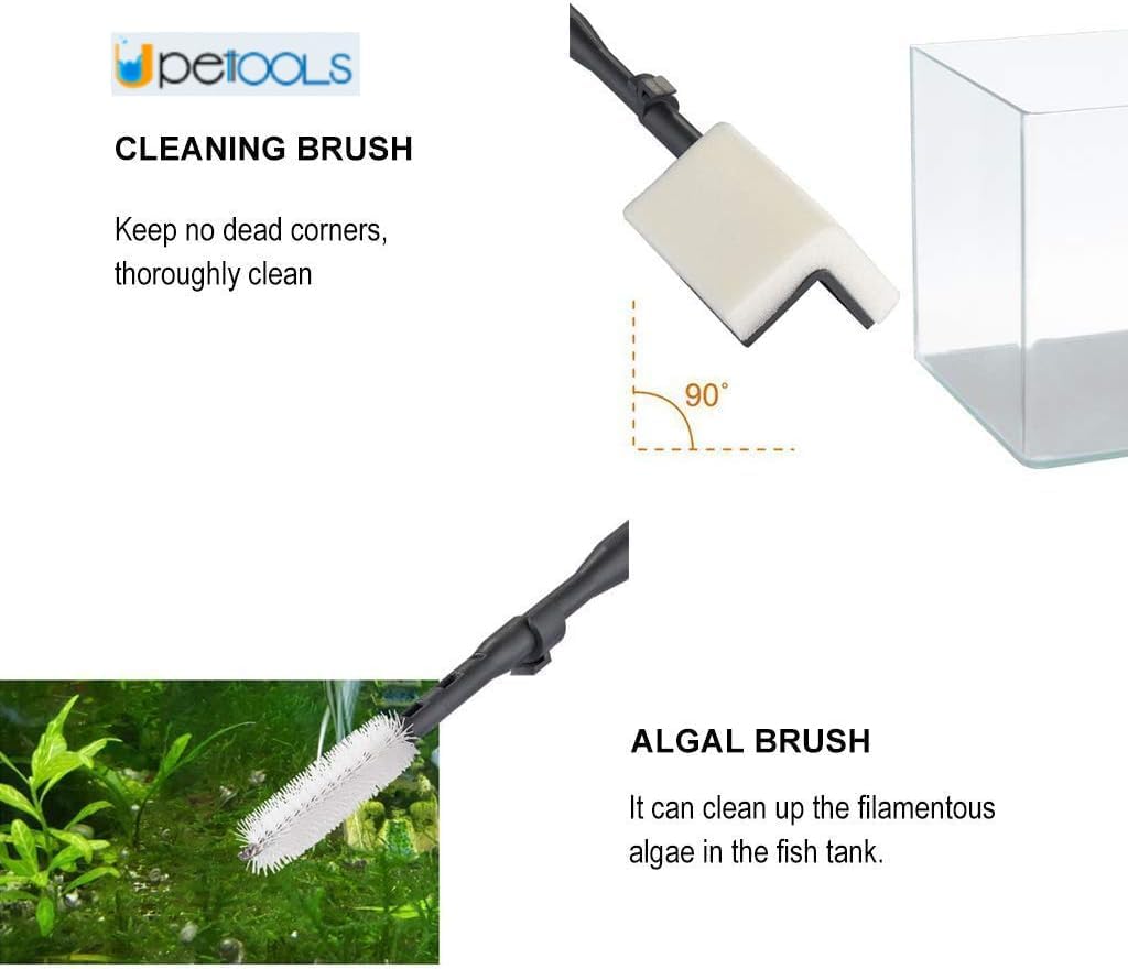 UPETTOOLS professional fish tank brush set showcasing the right angle corner scrubber.