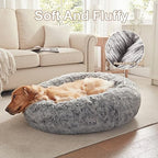 36 inches Donut Dog Bed for Large Dogs - Calming Fluffy Round Pet Bed with Removable & Washable Cover,Fits up to 80 lbs Pets (Dark Grey,Large) - Image 5