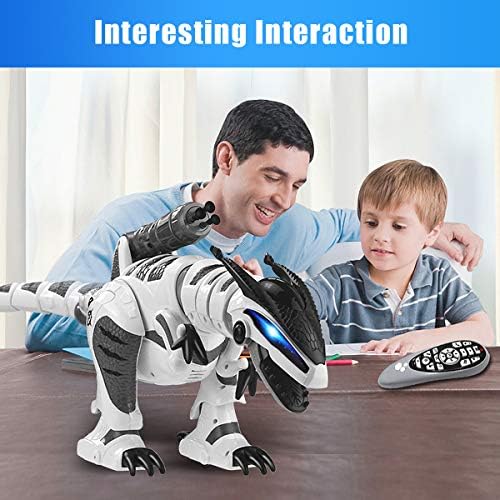 Side profile of Fistone RC robot dinosaur with lights on