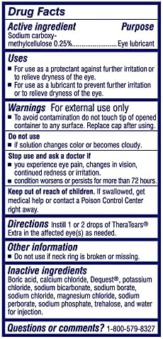 Two bottles of TheraTears Extra lubricant eye drops for long lasting hydration.
