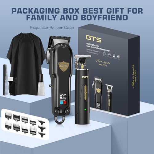 GTS PRO grooming kit accessories including metal guard attachments barber cape comb and type c charging cables