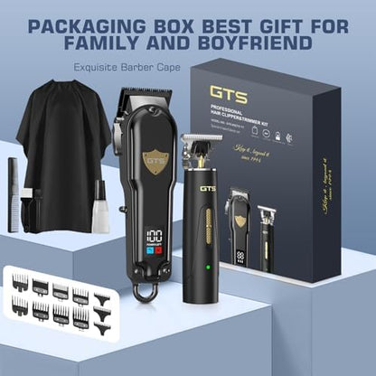 GTS PRO grooming kit accessories including metal guard attachments barber cape comb and type c charging cables