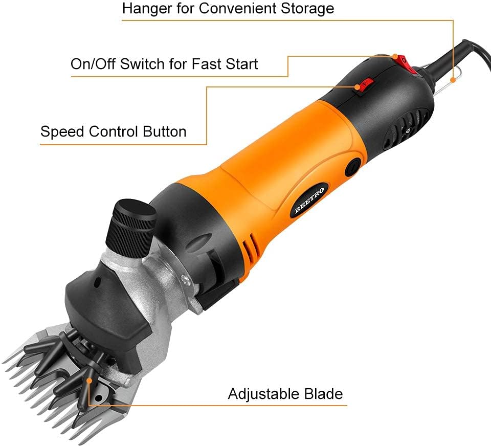 Side angle view of the heavy duty BEETRO farm animal haircut machine showing ergonomic grip profile