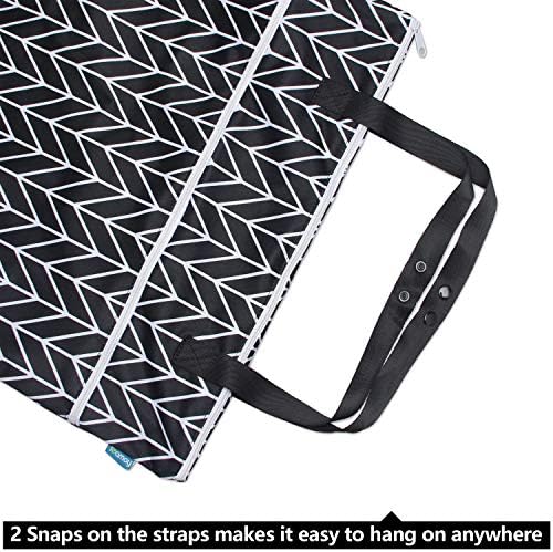 Black arrow pattern Teamoy travel bag hanging on a hook