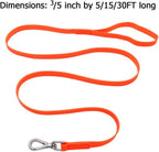 Vibrant orange highly visible dog recall leash for beach and field use.