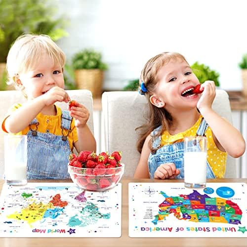 Simply Magic non slip learning mats depicting the detailed United States and World geography maps.