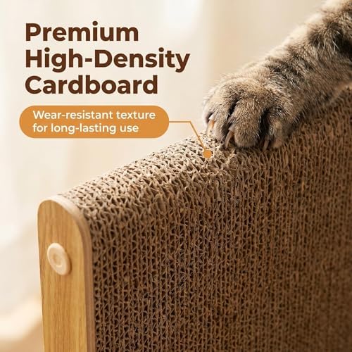 SMARTBEAN cat scratcher couch protector placement against a fabric sofa corner.
