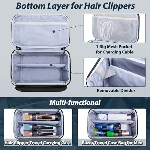 CURMIO double layer barber supplies bag main compartment with adjustable partition holding cordless clippers