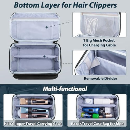 CURMIO double layer barber supplies bag main compartment with adjustable partition holding cordless clippers