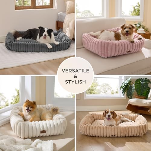 Bedsure ComfyFleece(TM) Cute Dog Bed for Small Medium Dogs - Washable Furry Puppy Beds, Rectangle Orthopedic Corduroy Fleece Pet Beds with Removable Zipper Cover, 25x21x7inches, Cream - Image 5