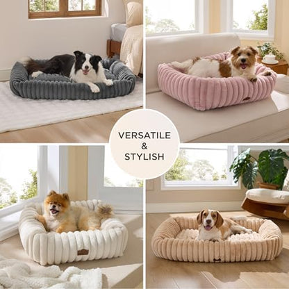 Bedsure ComfyFleece(TM) Cute Dog Bed for Small Medium Dogs - Washable Furry Puppy Beds, Rectangle Orthopedic Corduroy Fleece Pet Beds with Removable Zipper Cover, 25x21x7inches, Cream - Image 5