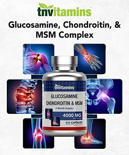 tnvitamins Glucosamine Chondroitin MSM Capsules, 240 Count | 4,000 mg Per Serving | 2,000 mg Glucosamine Sulfate 2KCl + 2,000 mg MSM & Chondroitin Blend | Joint Support Supplement - Image 5