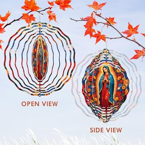 Side profile of 3D kinetic wind spinner in garden setting