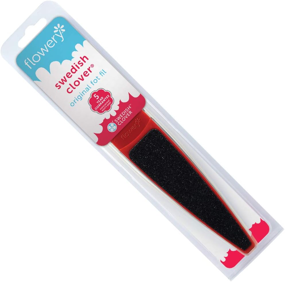 Flowery Original Swedish Clover Red Foot File front view professional pedicure scrubber tool.