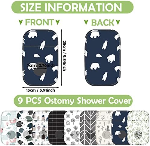 Assorted patterns of waterproof ostomy pouch covers for men and women.