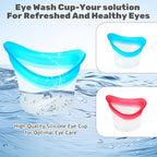 Soft silicone rim eye wash tool for leak-proof eye rinsing.