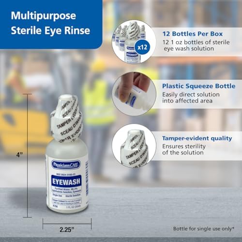 First Aid Only eye irrigation solution for flushing irritants and dust