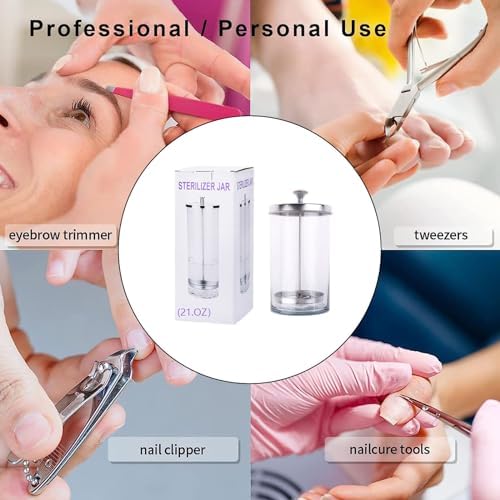 Side profile of glass disinfecting jar with stainless steel tray