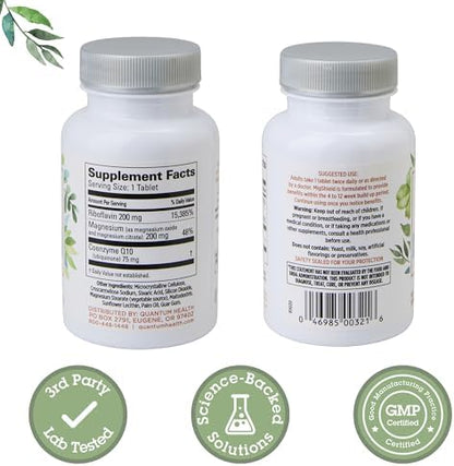 Quantum Health MigShield dietary supplement packaging highlighting magnesium riboflavin and coenzyme Q10 ingredients.