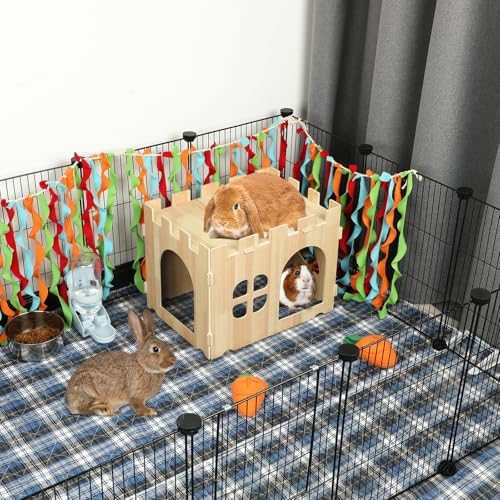 BWOGUE Large Wooden Rabbit House and Hideouts Bunny Castle Detachable Small Animal Play Hideaway Rabbit Hideout Cage Accessories for Indoor Adult Rabbit Guinea Pig Chinchilla Habitat - Image 6