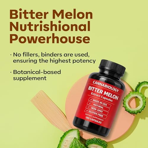 Imported USA bitter melon extract dietary capsules ingredient list side view.