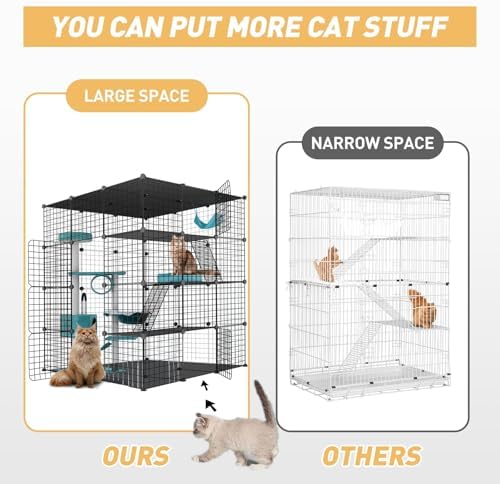 Large Cat Cage Enclosure Indoor DIY Cat Playpen Pet Home Small Animal House Detachable Metal Wire Kennels Crate Large Exercise Place Ideal for 1-4 Cat (Black, 41.3" Lx41.3 Wx55 H, 1) - Image 5