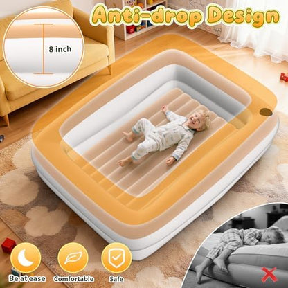 Dessports portable toddler bed being inflated with the included high power electric pump.